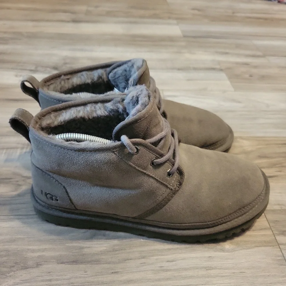 Ugg Neumel Mens Size 10 Gray Suede Fur Lined Ankle Chukka Boots #3236